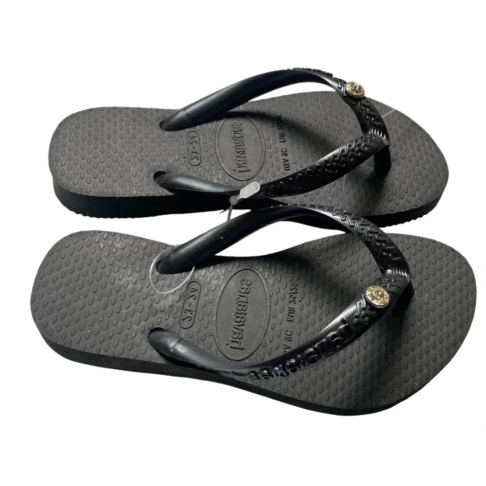 Havaianas Kids Black Rhinestone‎ Embellished Flip Flop Sandals USA 9C EUR 25/26